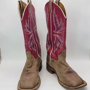Justin"s Pink and Brown Western Cowboy Boots Size 8